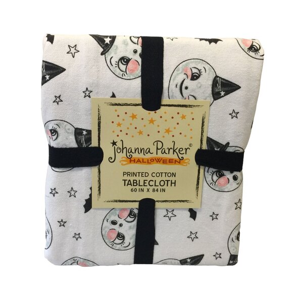 johanna Parker Halloween Smiling Moon Bat Stars Printed Tablecloth 60" x 84" - Picture 1 of 4